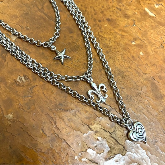 Triple Multi chain charm necklace in silver-tone - Picture 1 of 5